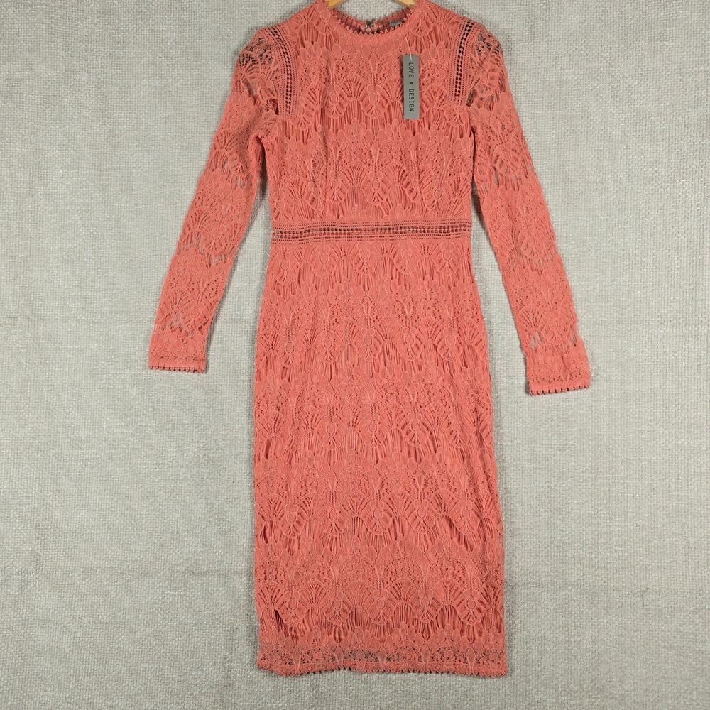Love X Design Canyon Clay Lace Long Sleeve Midi Dress J03553J NWT Small